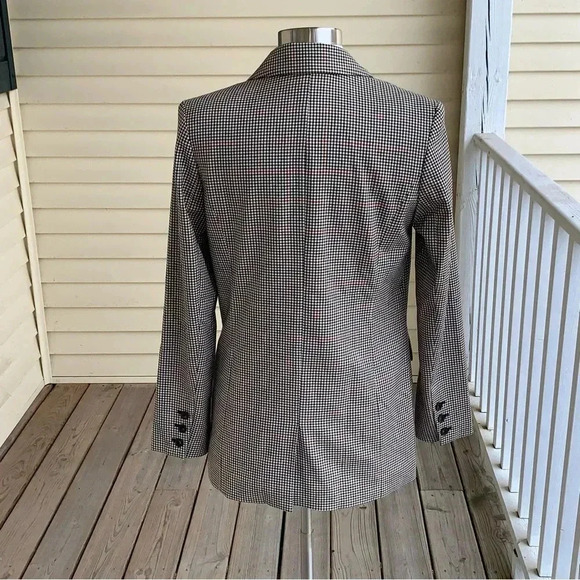 Trouve Blazer Houndstooth Plaid Double Breasted S Brown Windowpane Jacket Luxe - Picture 3 of 10